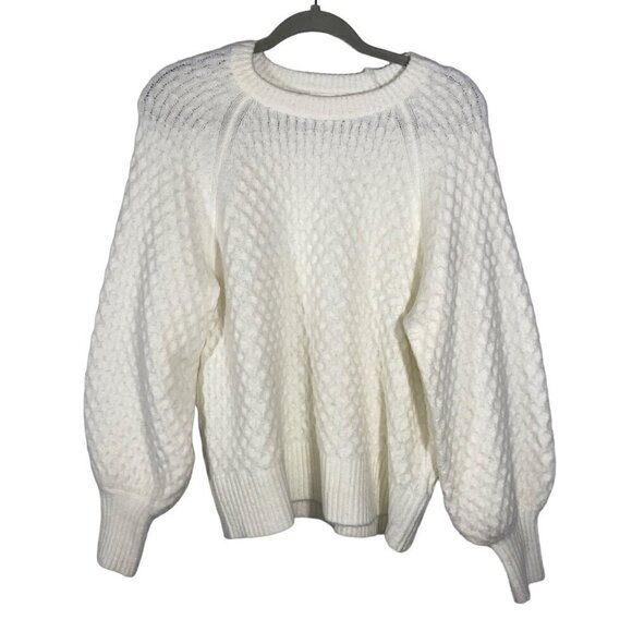 Line & Dot bishop sleeve textured crew neck sweater neutral women’s S - Picture 1 of 7